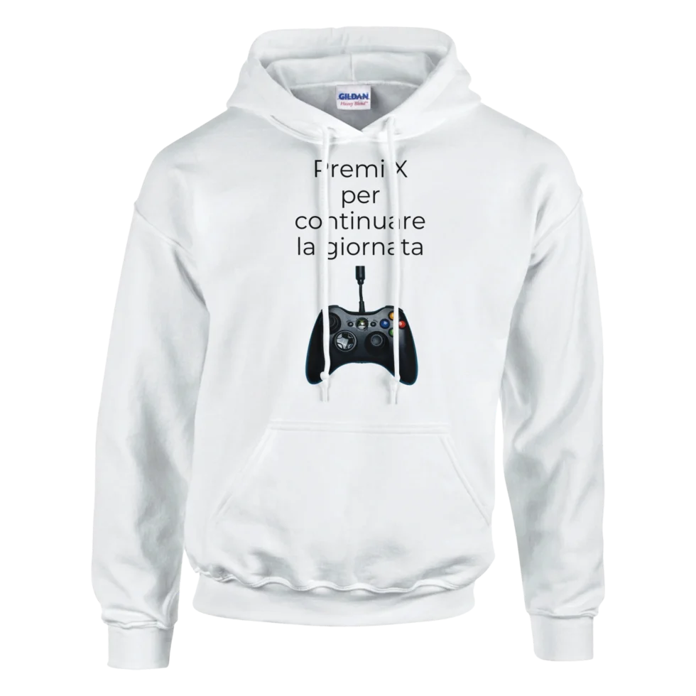 Felpa con scritto "Premi X per continuare la giornata" e un joystick dell'XBox.